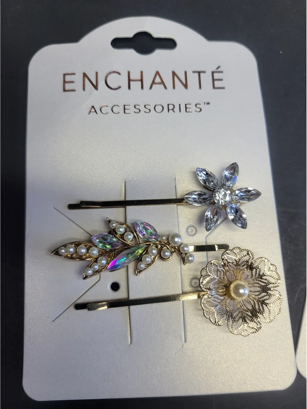 6 Pc Enchante Accessories Girls Bobby Hair pins Floral Flower Rhinestones Pearls